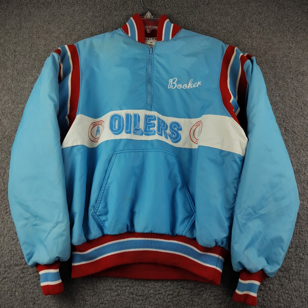 VTG DeLONG Houston Oilers Pullover Jacket Blue Mens Medium Made in USA NFL